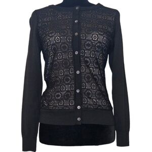 Banana Republic Women's Black Wool Blend Lace Front Cardigan Sweater Size XS
